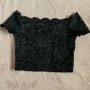 Black sparkles off the shoulder crop top Windsor small